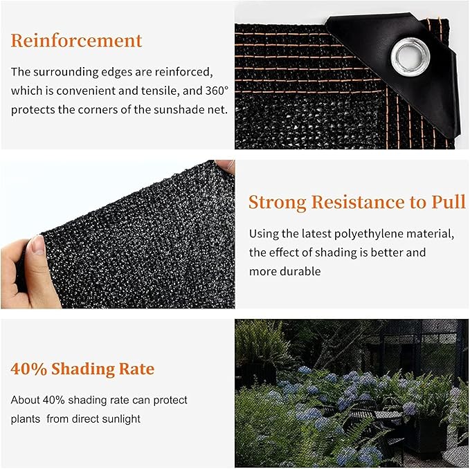 40% Shade Cloth 6.5x20 FT Garden Shade Cloth Cover with Reinforced Grommets Durable Sun Shade net Heat Protection for Vegetables Plants Canopy Patio Greenhouse Chicken Coop Porch