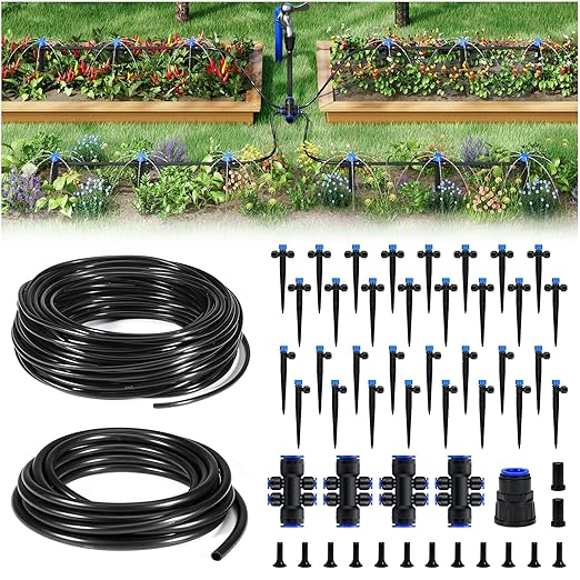 HIRALIY 200FT Garden Watering System, Drip Irrigation Kits for Plants, New Quick Connector, Blank Distribution Tubing, Saving Water Automatic Irrigation Equipment for Patio Lawn