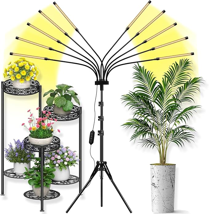 Grow Lights for Indoor Plants [ 10 in1 ] 500 LEDs, Full Spectrum Grow Light for Indoor Growing with Tripod Stand, Auto On/Off Timing 4/8/12H, Plant Grow Lights Indoor.