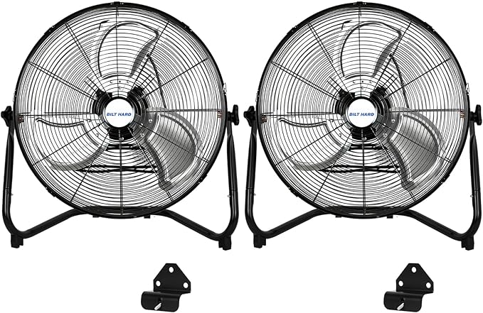 BILT HARD 4600 CFM 20" High Velocity Floor Fan, 3-Speed Heavy Duty Metal Fan with Wall-Mounting System, Industrial Shop Fan for Commercial, Garage, and Greenhouse, 2 Pack
