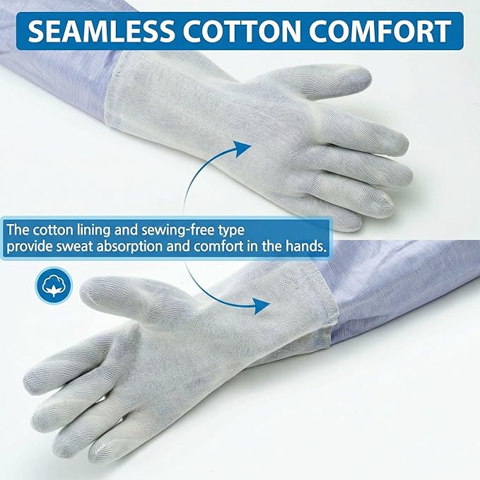 Youneedthat Chemical Resistant Gloves, Seamless Cotton Lined, Heavy Duty Waterproof Gloves, Long Rubber PVC, 24" L,XL,XXL