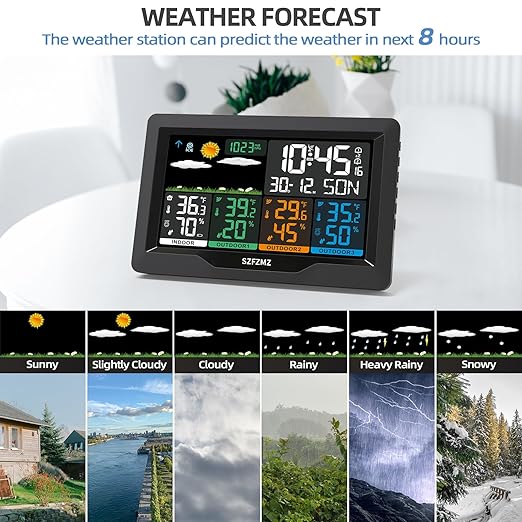 Weather Stations Wireless Indoor Outdoor with Multiple Sensors, 7.5" Color Display Weather Station Indoor Outdoor Thermometer Wireless Weather Forecast Station, Digital Atomic Clock with Backlight