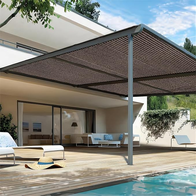 Shatex 90% Sun Shades for Patios 12x 12ft Shade Fabric Sun Shade Cloth Taped Edge with Grommets Sun-Block Mesh Shade for Pergola Cover Canopy Mocha, 12 Bungee Balls
