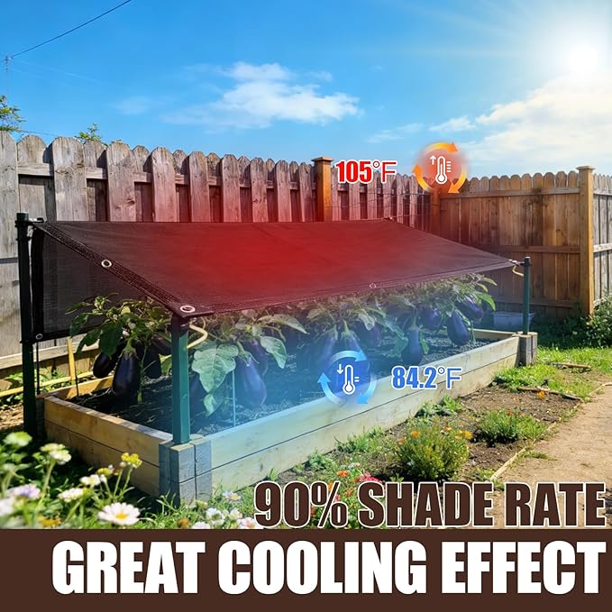90% Sun Shade Cloth for Garden, 20 * 20FT Heavy Duty Shade Tarp with Grommets & Reinforced Edges - UV Resistant Sunblock Net for Patio, Backyard, Greenhouse, Kennel, Pergola, Black