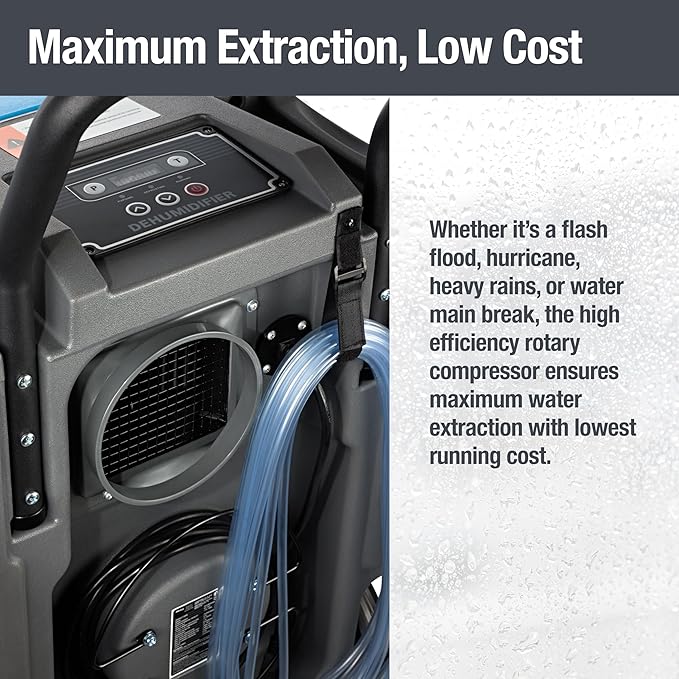 BlueDri BD-130P 225PPD Industrial Water Damage Equipment Commercial Dehumidifier with Hose for Basements in Homes and Job Sites, Gray