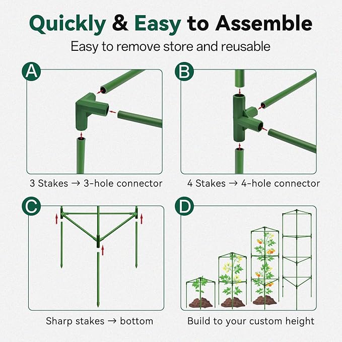 Halatool 6 Pack Tomato Cages for Graden 60 Inch, Adjustable Metal Tall Heavy Duty Tomato Trellis Plant Support, Foldable Tomatoes Stakes for Climbing Vegetables Flowers Fruits