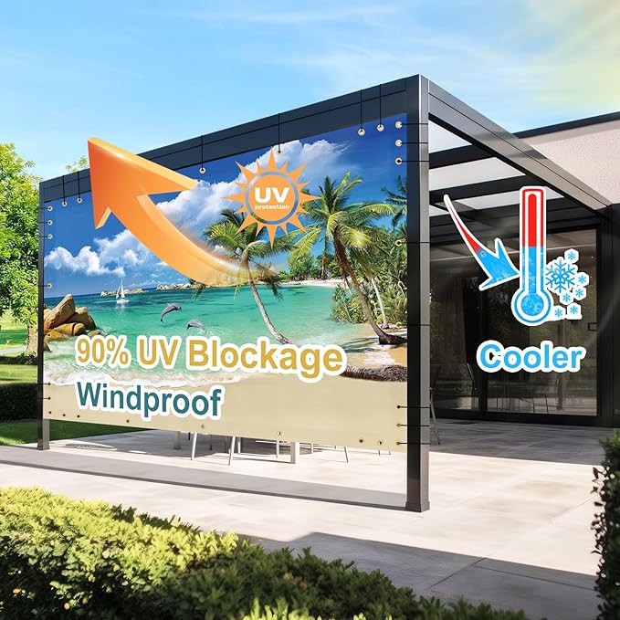 Shade&Beyond Custom Design Patio & Gazebo Backdrop Screen, Full-Color Printed PVC Shade Cloth with UV Resistant, Sun Shade Cover for Outdoor, Garden, Backyard, Balcony