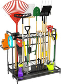 VGMiu Garden Tool Organizer for Garage, Yard Tool Rack, Holds Up to 64 Long-Handled Tools, Black Metal Garden Tools Rack Storage with Hooks for Yard Shed Garage Organization