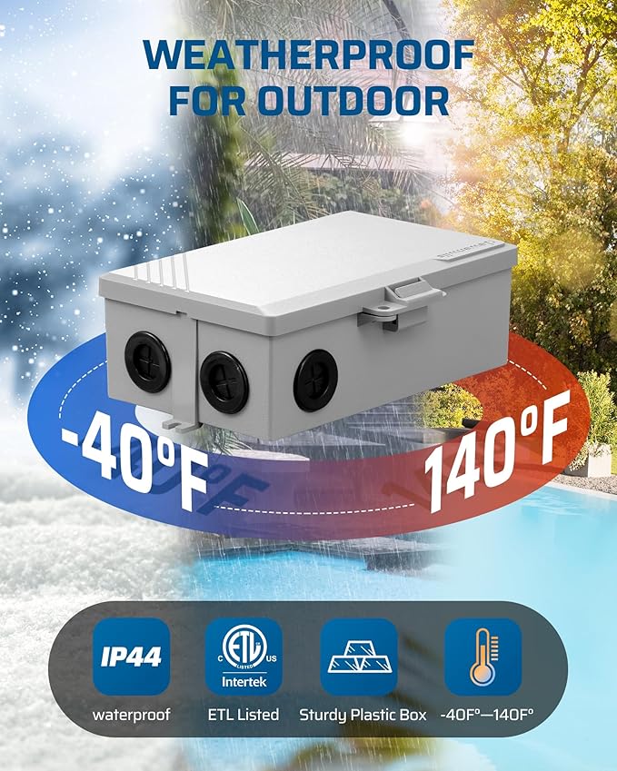 DEWENWILS Pool Pump Timer, Digital Timer Box, 2HP 40A 120-277 VAC, 7-Day 20 ON/Off Programmable Timer Switch for Water Heater, Pool Pump, SPA, Motor, ETL Listed Gray