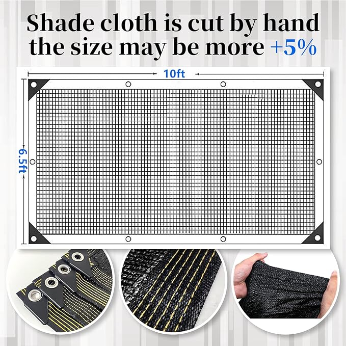 70% Black Shade Cloth for Garden, 6.5x10FT Resistant Garden Sun Shade Net, Durable Mesh Shade Tarp with Reinforced Grommets for Greenhouse, Plant, Chicken Coop, Pergola,Canopy (6.5ft*10ft)