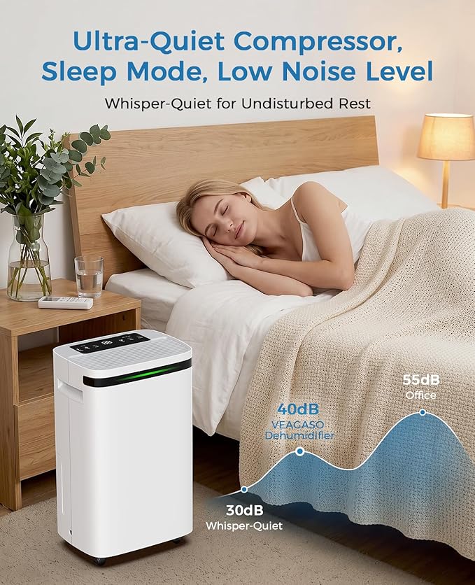 VEAGASO 4000 sq.ft Dehumidifiers for Basement, MAX 58 Pint Smart Compressor Dehumidifier with Drain Hose, Intelligent Humidistat, Dry Clothes, 24HR Timer, for Home, Large Room, Bathroom, Bedroom