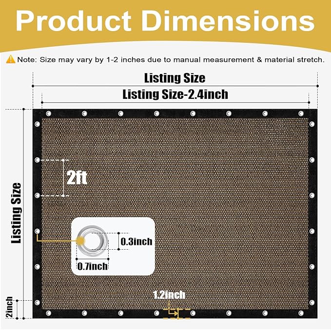 Shade&Beyond 90% Sun Shade Cloth with Grommets, 8' X 8' Pergola Shade Cover Canopy, Mesh Tarp Sun Screens for Patio, Outdoor, Garden, Backyard, Mocha, GN10