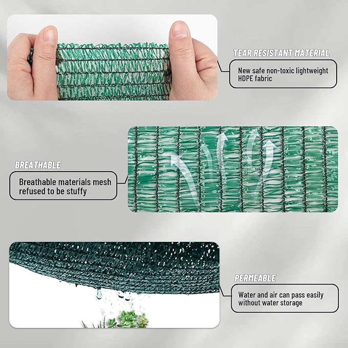 LOVE STORY 6.5x16.5FT 70% Dark Green Shade Cloth Sun Shade Net with Grommets Sunblock Net Mesh Tarp for Garden,Plants Cover,Greenhouse and Patio