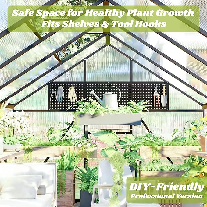 8 x 14 FT Greenhouse for Outdoors, Polycarbonate Greenhouse with Quick Setup Structure and Roof Vent, Aluminum Large Walk-in Green House for Outside Garden Backyard, Dark Gray