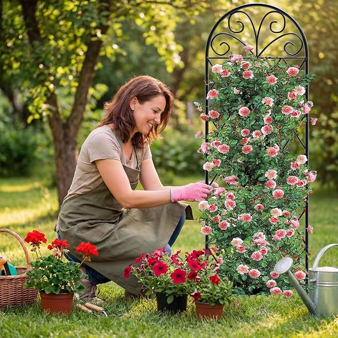 Garden Trellis for Climbing Plants, 6 Pack 75.6"Wx 64.6"H Rustproof Flower Trellis with Black Coating, Outdoor Climbing Rose Trellis Cucumbers Support for Courtyards Lawns (Diamond-shaped grid, 6 Pcs)