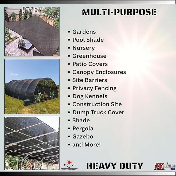 ATE Pro. USA - 7' ft. x 20' ft. Heavy Duty Black Knitted Mesh Tarp with Grommets 73% Shade Use for Shade, 27% Filtered Sunlight, UV Protection, Green House, Garden, Nursery, Canopy, Pools, Dump Truck