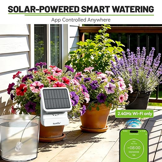 RAINPOINT Smart WiFi Solar Drip Irrigation System for Indoor&Outdoor Use,WiFi HUB Need,APP Control Auto Plant Waterer Device Kit Water Shortage Protection Push&Email Notification Water 10-20 Plants