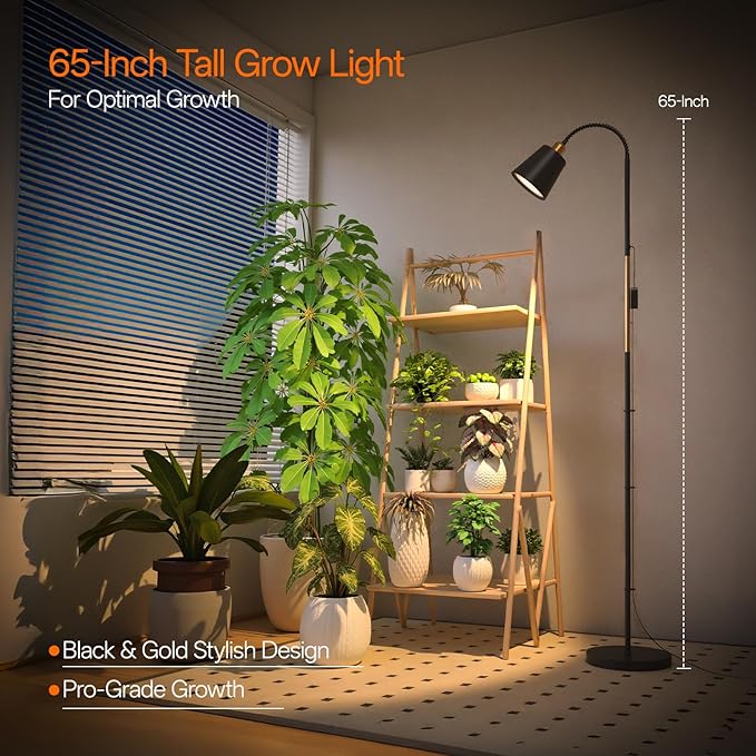 Bstrip Grow Light for Indoor Plants, 65" Tall Standing Grow Light, 18W Non-Dimmable LED Plant Light with Optical Lens, Full Spectrum Plant Light with Flexible Gooseneck & Smart Timer