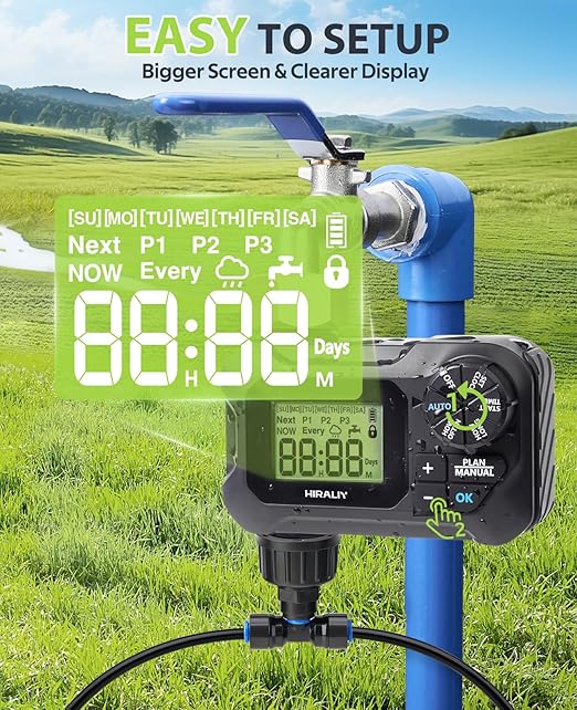 HIRALIY 118FT Greenhouse Misting Drip Irrigation Kit with Water Timer, Quick Connector Design Garden Watering System, Automatic Irrigation System with Tubing, Nozzles for Hanging Plants, Raised Bed