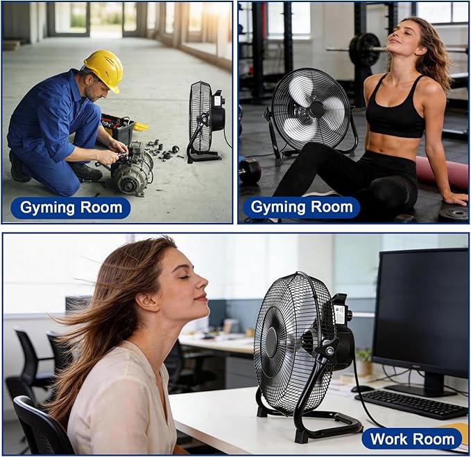 BILT HARD 12" High Velocity Floor Fan, 1650 CFM 3-Speed Powerful Airflow Fan, Heavy Duty Metal Fan with 180-Degree Tilt for Bedroom, Home, Residential Use, 2 Pack