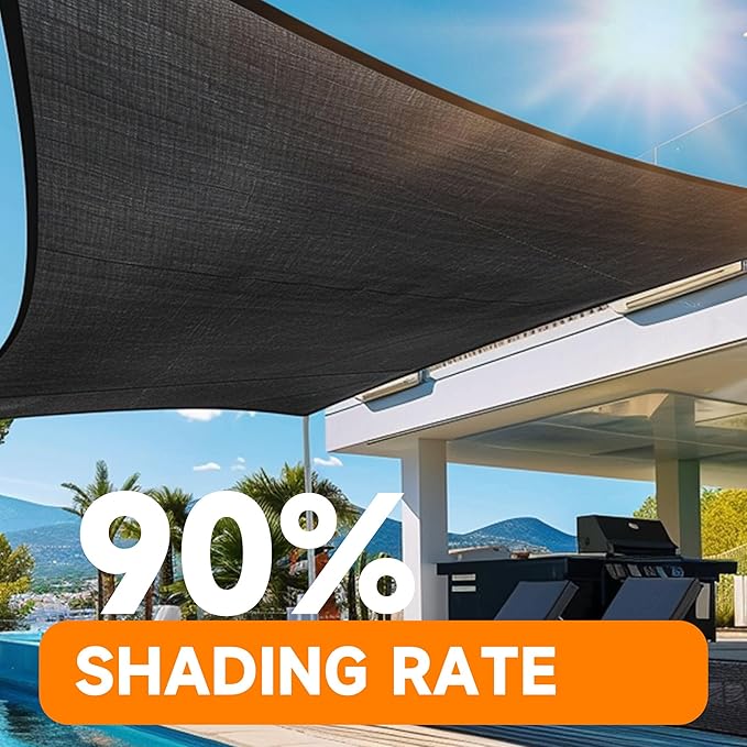 90% Shading Rate 10'x20' Black Shade Cloth,UV Resistant Durable Mesh Tarp with Grommets&Reinforced Edges, Shade Net Using for Plants Cover, Greenhouse, Dog Kennel, Patio, Chicken House