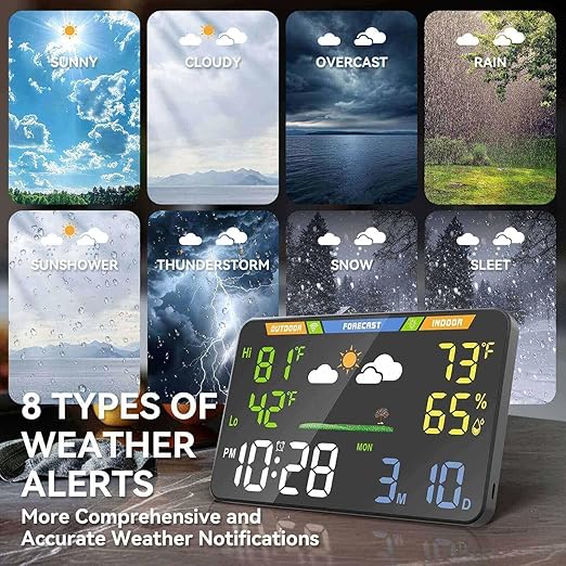 EnvyBox WiFi Weather Station 8.5" LED Display | Privacy-Focused, No App Required, Syncs Weather & Time for Home/Office | Accurate Weather Data, Dual Power Options, Black