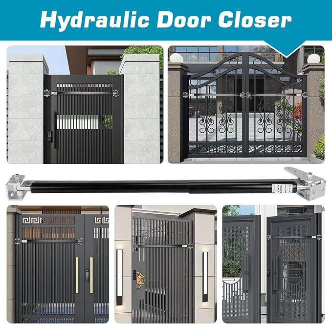 6-Pack TB200B Hydraulic Gate Closer, Heavy Duty Adjustable Closer for 60-140 lbs Gates 40-64 Inch Width, Self-Closing Door Hardware for Yard Fence Garden Ranch Farm