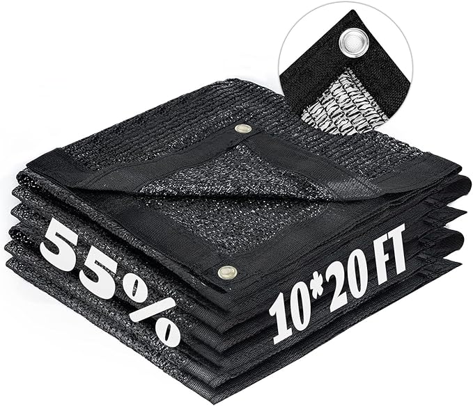 LOVE STORY 10x20FT 55% Black Shade Cloth Sun Shade Net with Grommets Sunblock Net Mesh Tarp for Garden,Plants Cover,Greenhouse and Patio