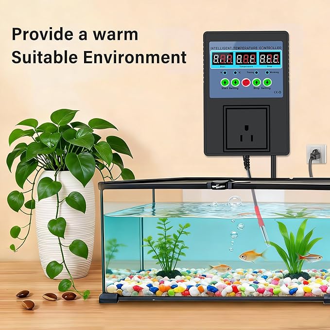 TempMaster Digital Temperature Controller Outlet,Heating & Cooling Thermostat with Dual Relay 15A 3300W,-20~120℉ Incubator Thermostat with Waterproof Probe,Temperature Control Switch for Reptile Tank