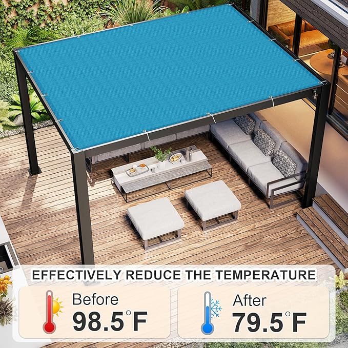 Cool Area Sun Shade Cloth with Grommets 9×13 FT Shade Panel Shade Tarp Screen Fabic for Outdoor Patio Pergola Cover Deck Garden, Turquoise Blue (Customized)