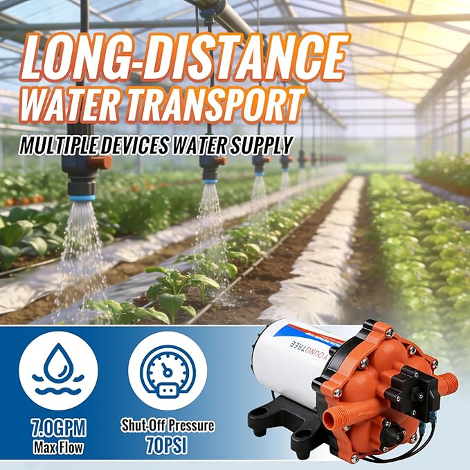 YOUNGTREE 55-Series 110V AC Fresh Water Diaphragm Pump 7GPM 70PSI 110volt 5-Chamber Water Pressure Washdown Pump On Demand with Pressure Switch for Irrigating, Home, Sprinkler, RV, Marine