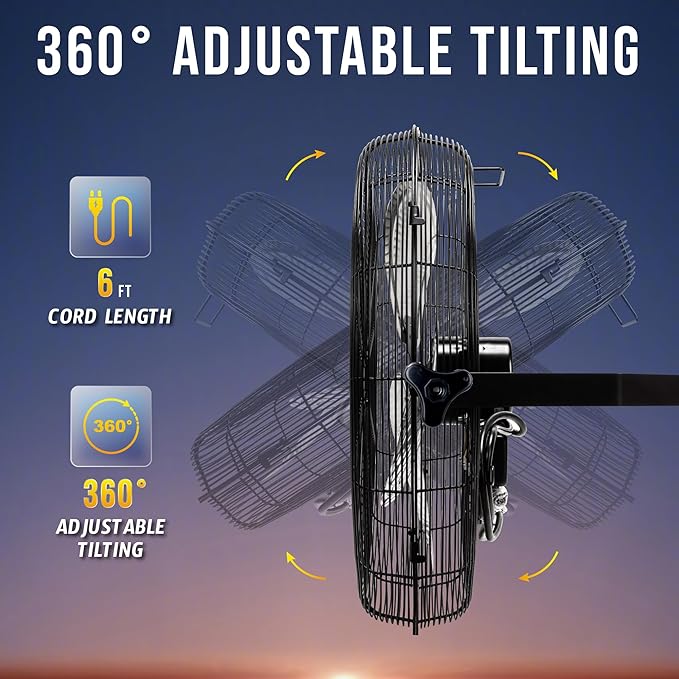 Tornado 18" High Velocity Industrial Wall Fan with TEAO Enclosed Motor – 4000 CFM, 3 Speed Settings, 6.5 FT Cord – Ideal for Industrial, Commercial, and Residential Use – UL Safety Listed