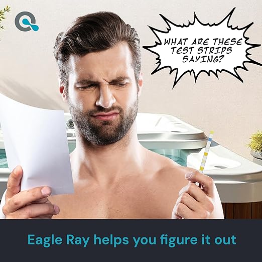 Eagle Ray Digital Spa Water Test Kit by AquaDoc with Digital Water Tester and 30 hot tub Test Strips for Chlorine, Bromine, Total Hardness, Cyanuric Acid, Alkalinity, and pH