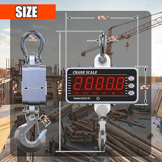YATOINTO 1000kg/2000lb Digital Crane Scale - Heavy-Duty Industrial Hanging Scale With Remote Control, Smart Type LED Display, CE Certified Electronic Weighing (Silver)