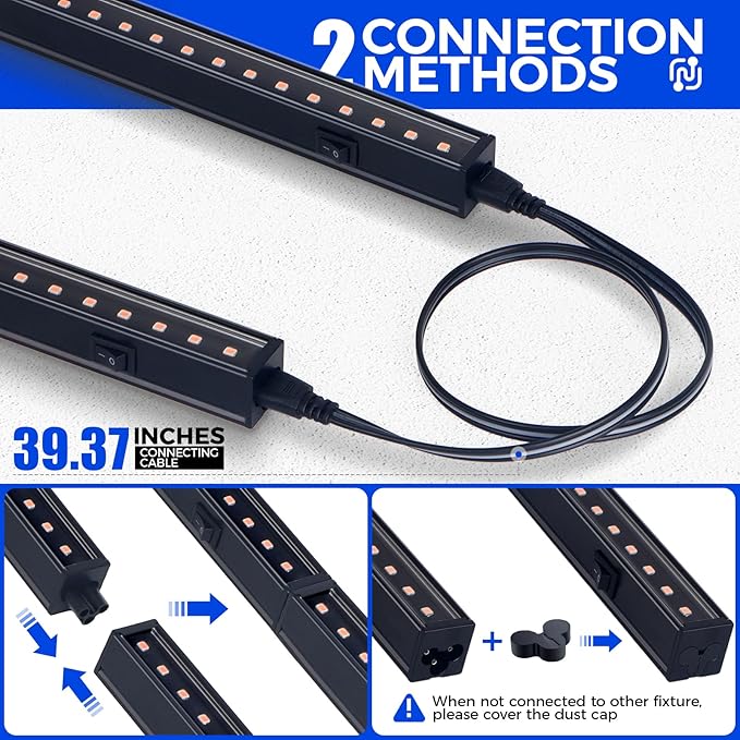 Barrina 1ft Grow Lights for Indoor Plants Full Spectrum, LED Grow Lamp with Black Cover, T5 Grow Light Strip, Under Cabinet Grow Light with Switch Cord, Plug and Play, Linkable, Pinkish White, 4 Packs