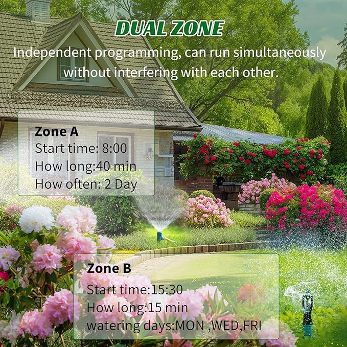 WiFi Sprinkler Timer 2 Zone, Smart Water Timer for Garden with App Remote Control for Travel, Brass Inlet Smart Irrigation System for Outdoor Hose, Patios, Lawns, Flower Bed & Yard Care