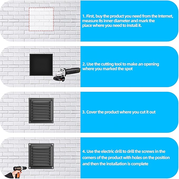 6 x 6 Attic Vents Gable Vents, piiyoosnn 304 Stainless Steel Louvered Grille Cover, White Wall Vent,Best for Small Vehicle, Cockloft, Bedrooms, Garage Door Wall Ventilated
