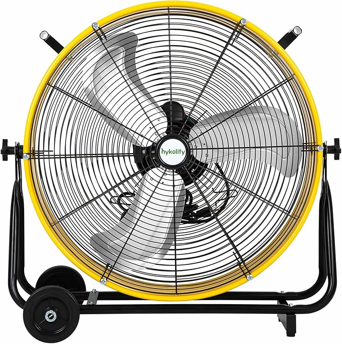 hykolity 24 inch 8100 CFM High Velocity Industrial Drum Fan, 3-Speed Heavy Duty Metal Shop Fan for Warehouse, Garage, Workshops, Factory, UL Listed, Yellow