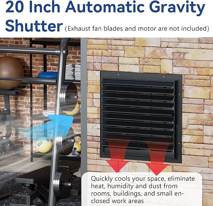 AIWFL 20 Inch Aluminum Automatic Gravity Shutter Louver Vent, 2 Pack Square Automatic Exhaust Shutter Louver Vent for Greenhouses, Garages, Attics, Workshops, Barn