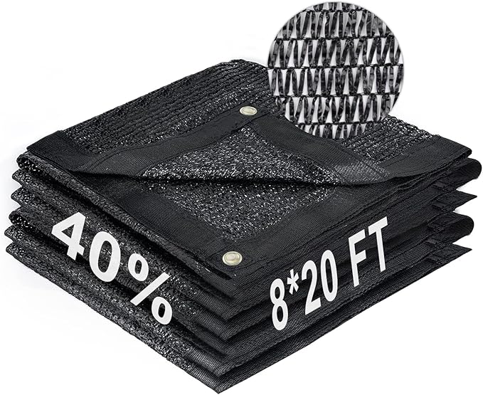 LOVE STORY 8x20FT 40% Black Shade Cloth Sun Shade Net with Grommets Sunblock Net Mesh Tarp for Garden,Plants Cover,Greenhouse and Patio