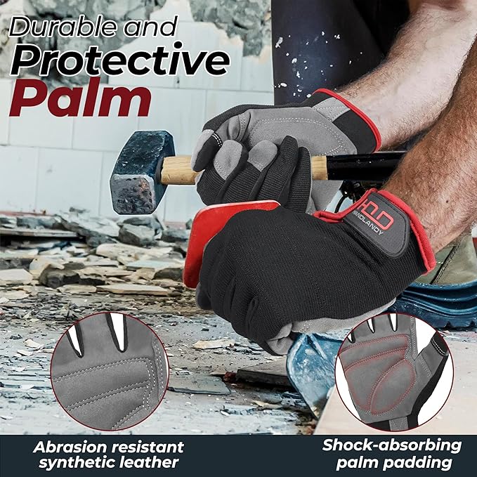 HANDLANDY Work Gloves for Men & Women, Utility Mechanic Working Gloves Touch Screen, Flexible Gardening Gloves for Yard