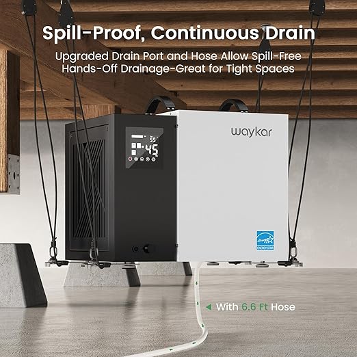 Waykar 70 Pint Energy Star Crawl Space Dehumidifier with Drain Hose, Commercial Dehumidifier for Basements and Home, for Spaces up to 5000 Square Feet, Smart Humidity Control - 5-Year Quality Coverage