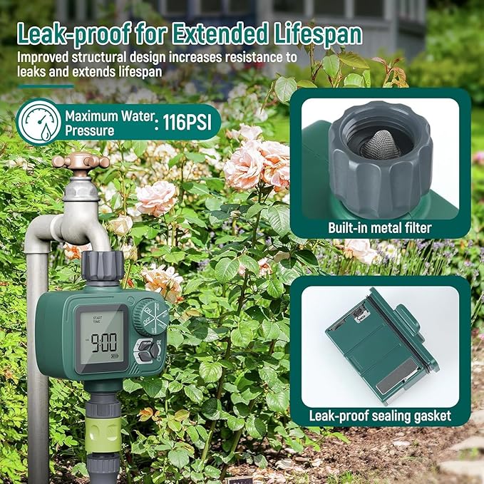 Sprinkler Timer: Programmable Hose Timer with Rain Delay/Manual/Automatic Watering System, Water Timers for Garden Hose, Digital Drip Irrigation for Yard Lawn Outdoor（1 Outlet）