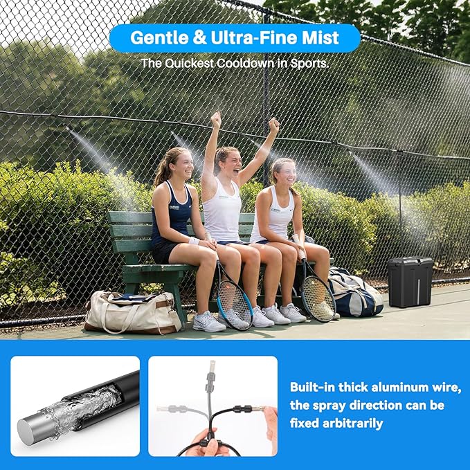 Ausic Portable Misting System, Outdoor Misters for Outside Patio Cooling, 9L Bucket with Built-in 10000mAh Battery & PCS Pump, for Outdoor Sports/Patio/Umbrella/Pasture/Greenhouse/Canopy/Camping