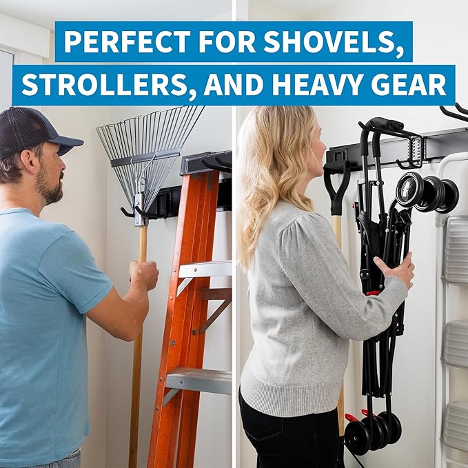 Precision Defined Garage Tool Organizer Wall Mount 48 inches, 330 lbs Capacity, Garden Tool Organizer, Garage Storage Rack, Shed Organizer, Garage Organizer with Adjustable Hooks, Shovel, Rake Holder