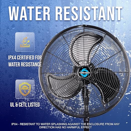 Tornado - 20 Inch High Velocity Metal Oscillating Pedestal Fan 5250 CFM - Commercial, Industrial Use Water-Resistant