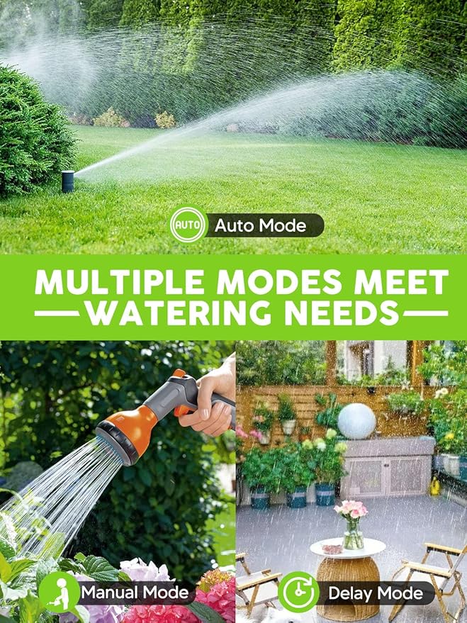 Sprinkler Controller with Soil Moisture Sensor: 1 Zone Water Timer for Garden Hose, Rain Delay & Brass Inlet Programmable Hose Timer, Automatic Drip Irrigation System for Yard Lawn Greenhouse