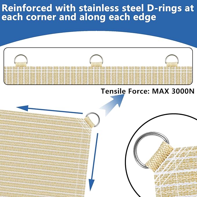 POYEE 90% 6x8ft Sun Shade Cloth with Reinforced Corner Webbing & D-Rings, Pergola Shade Cover – Breathable 200GSM HDPE Fabric for Patio, Garden, Deck & Backyard (Beige)