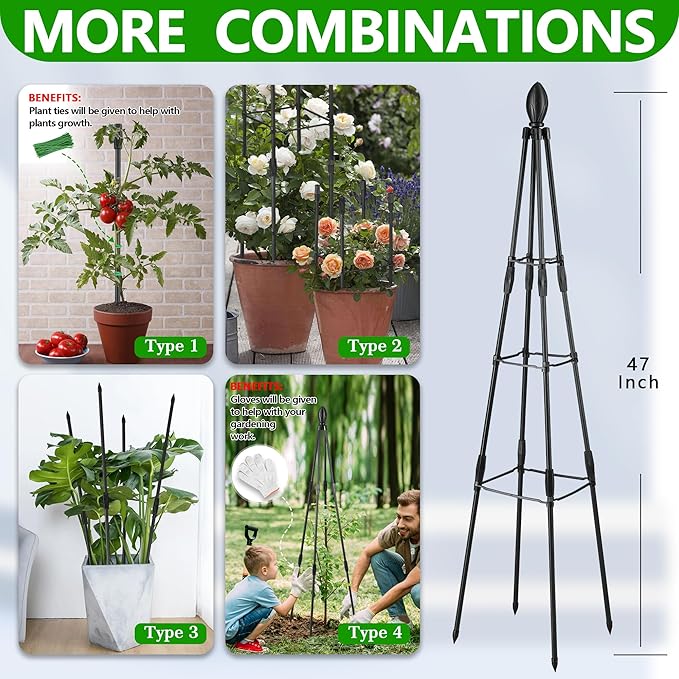 AlisisFores 2 Pack Garden Trellis for Climbing Plants, Garden Trellis Rustproof Plastic Coated Metal Plant Support for Vegetables, Vines and Rose Bushes