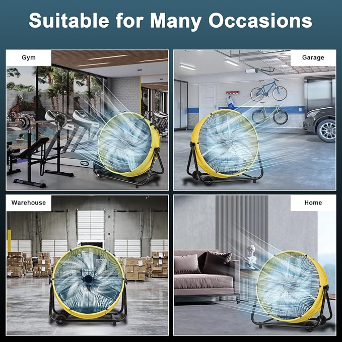14000 CFM Industrial Floor Fan 30 Inch, High Velocity Heavy Duty Drum Fan, 360°Fully Adjustable Tilt, 3-Speed, Portable Wheels & Handle for Commercial, Warehouse, Garage, Workshop, Gym-ETL Certified